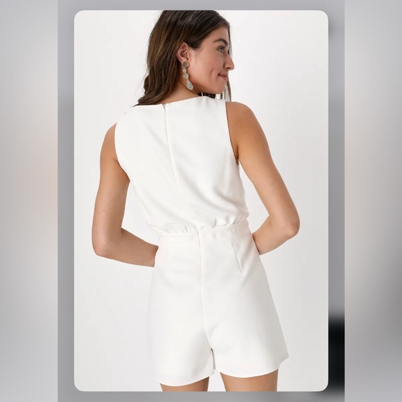 LULUS Rooftop Bar White Sleeveless Faux-Wrap Belted Skort Romper S - Picture 4 of 4